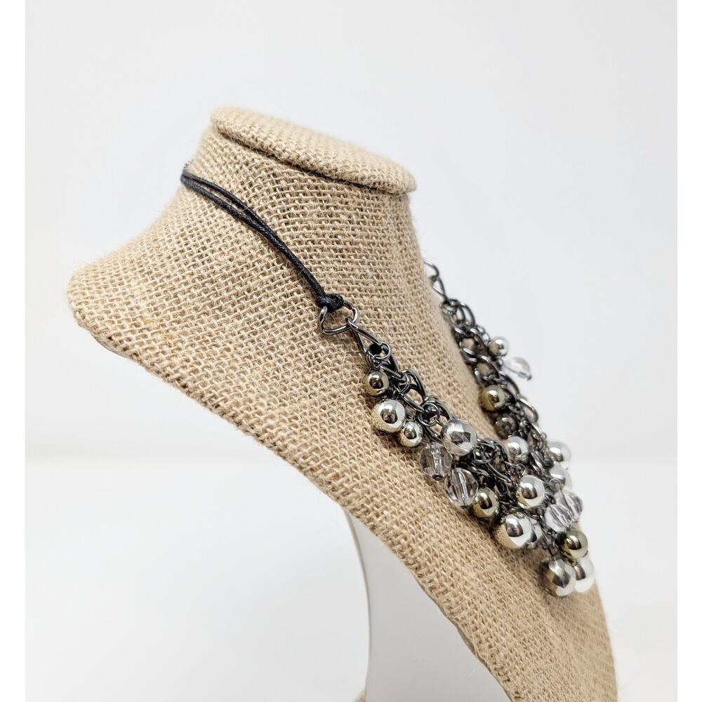 Silver Tone Necklace Beaded Statement Layered Multi-Strand Chunky Cluster - Picture 3 of 5